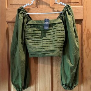 NWT Abercrombie & Fitch Olive Green Puff Sleeve Blouse